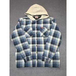 Wrangler Hooded Quilted Flannel Jacket Blue/Grey Mens LG
